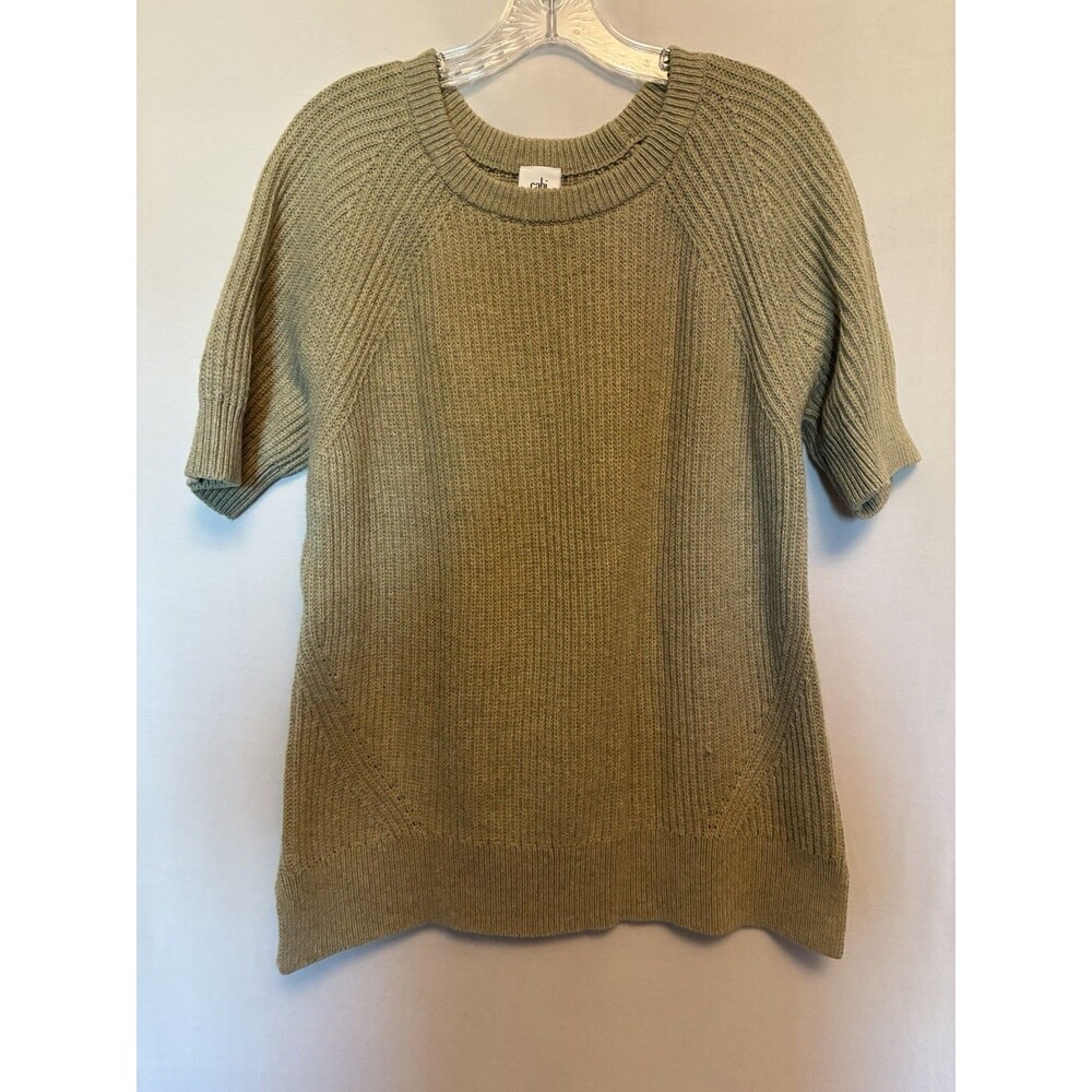Cabi Short Sleeve Sweater Size M Cable Cotton Blend Beige